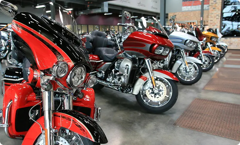 Motorcycle dealership showroom with bikes on display